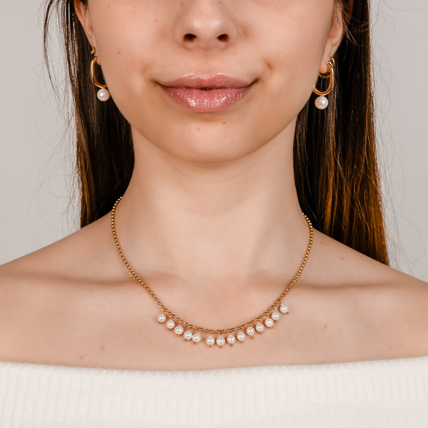 PEARL – Steel Necklace with Spheres and Pearls