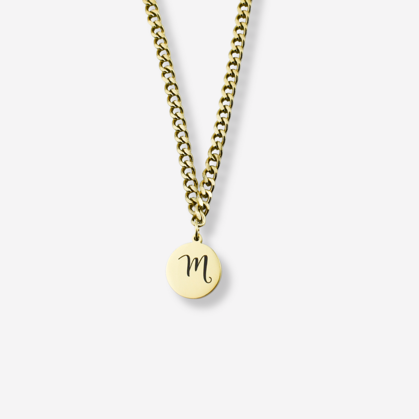 Stainless Steel Initial Necklace with Custom Round Medallion