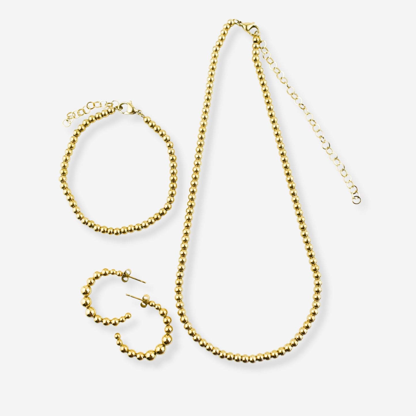 Conjunto Jade– Brincos, Colar e Pulseira em Aço com Esferas
