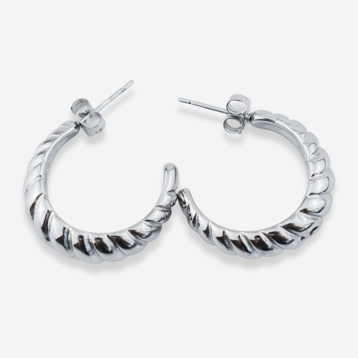 SIMONE – Brincos Meia Argola em Aço design Croissant