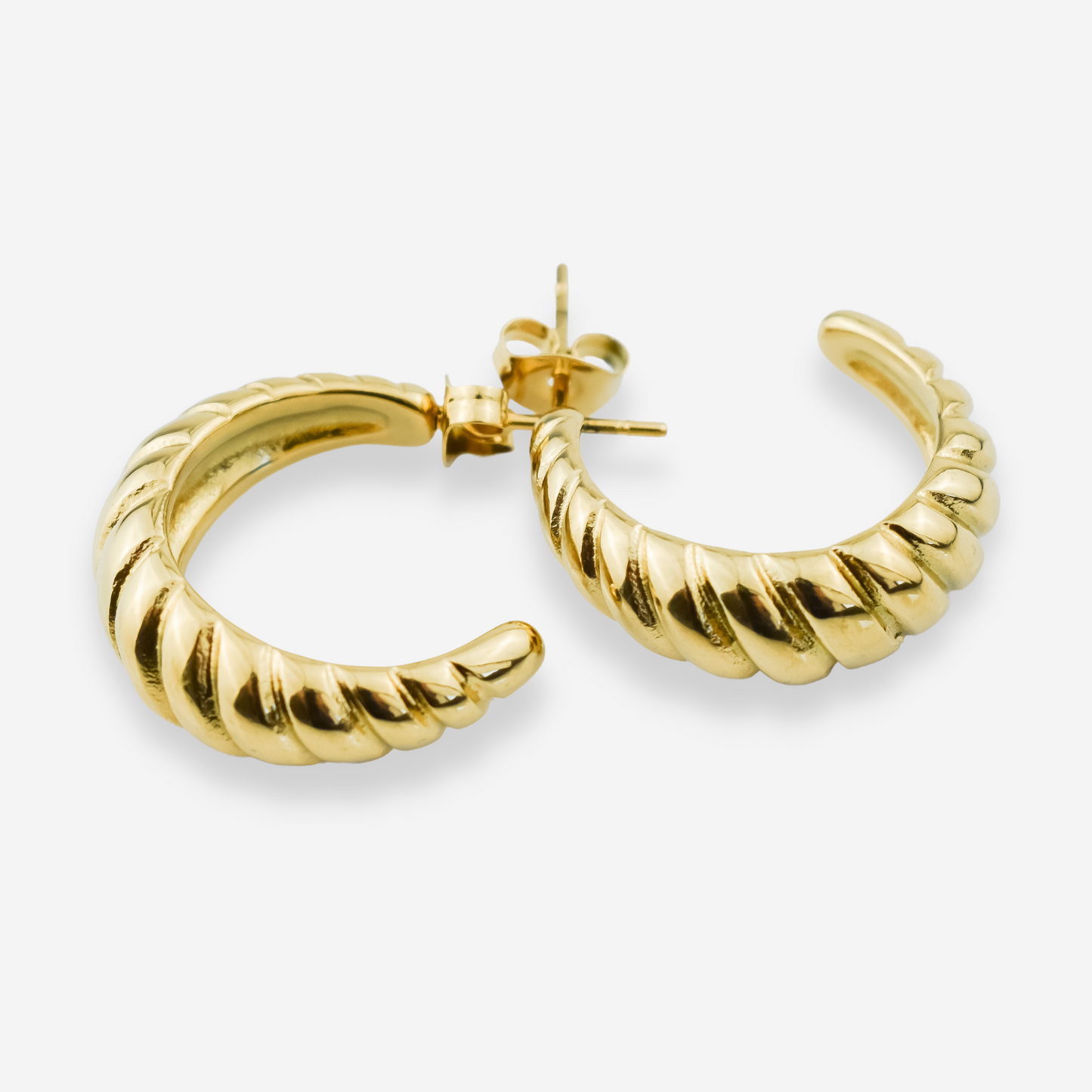 SIMONE – Brincos Meia Argola em Aço design Croissant