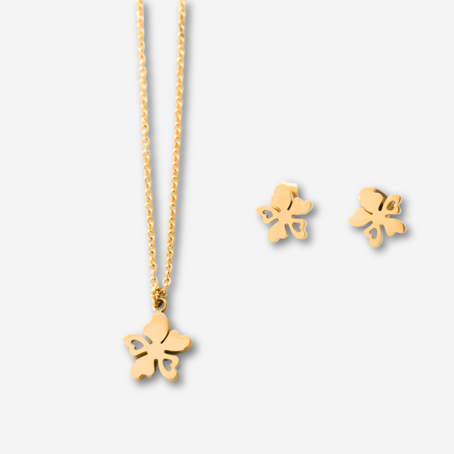 Colar e Brincos Flor em Aço Inoxidável com Cartão Mãe