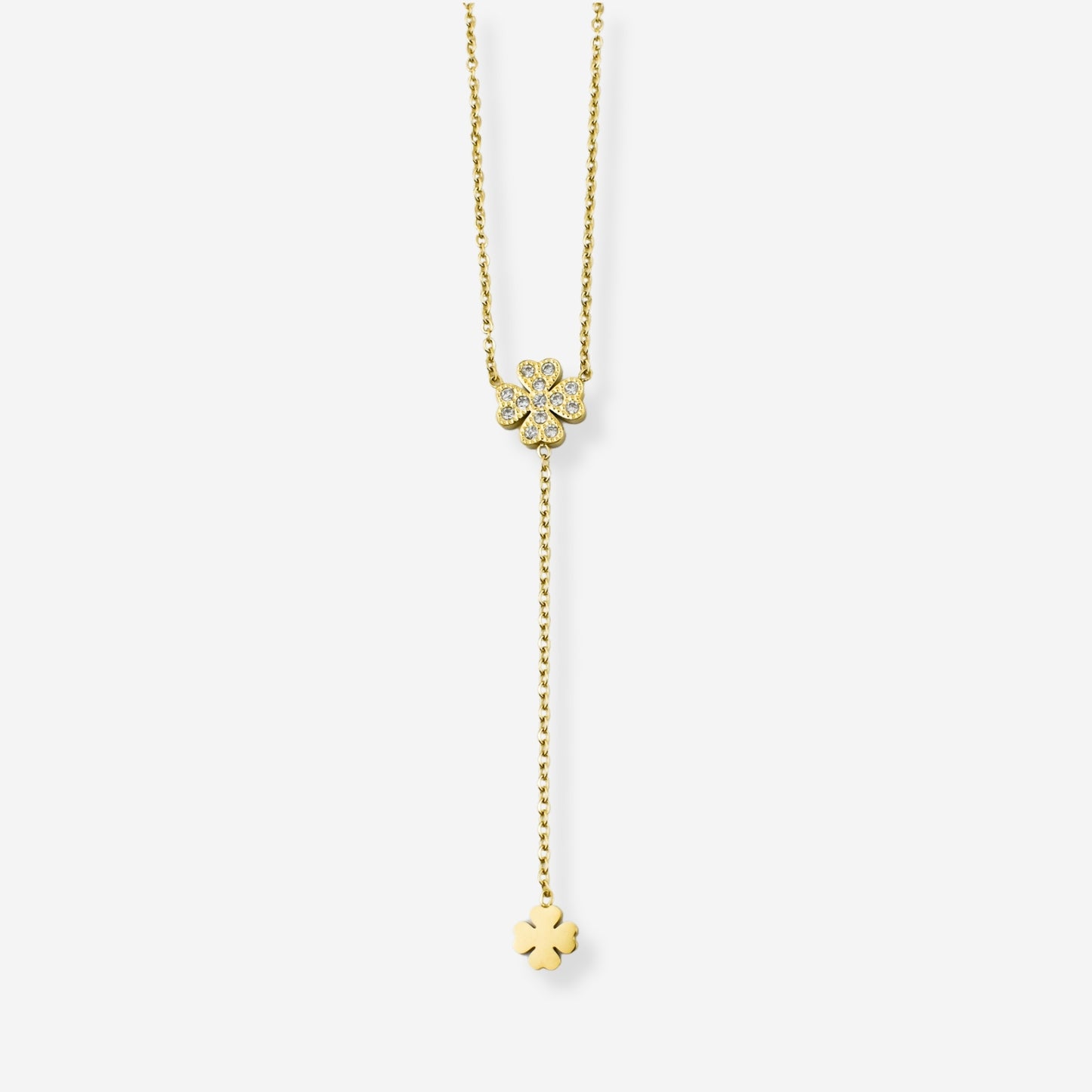 Conjunto Emerald – Brincos, Colar e Pulseira em Aço com Trevos e Zircónias