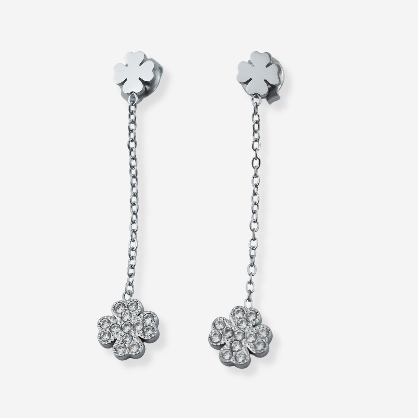 Conjunto Emerald – Brincos, Colar e Pulseira em Aço com Trevos e Zircónias