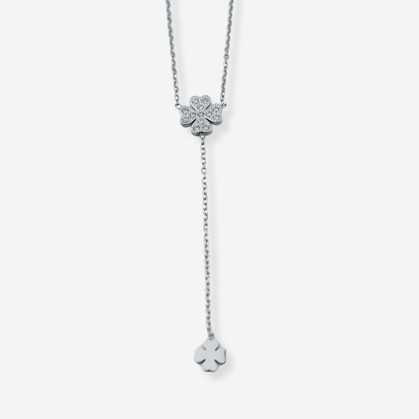 Conjunto Emerald – Brincos, Colar e Pulseira em Aço com Trevos e Zircónias