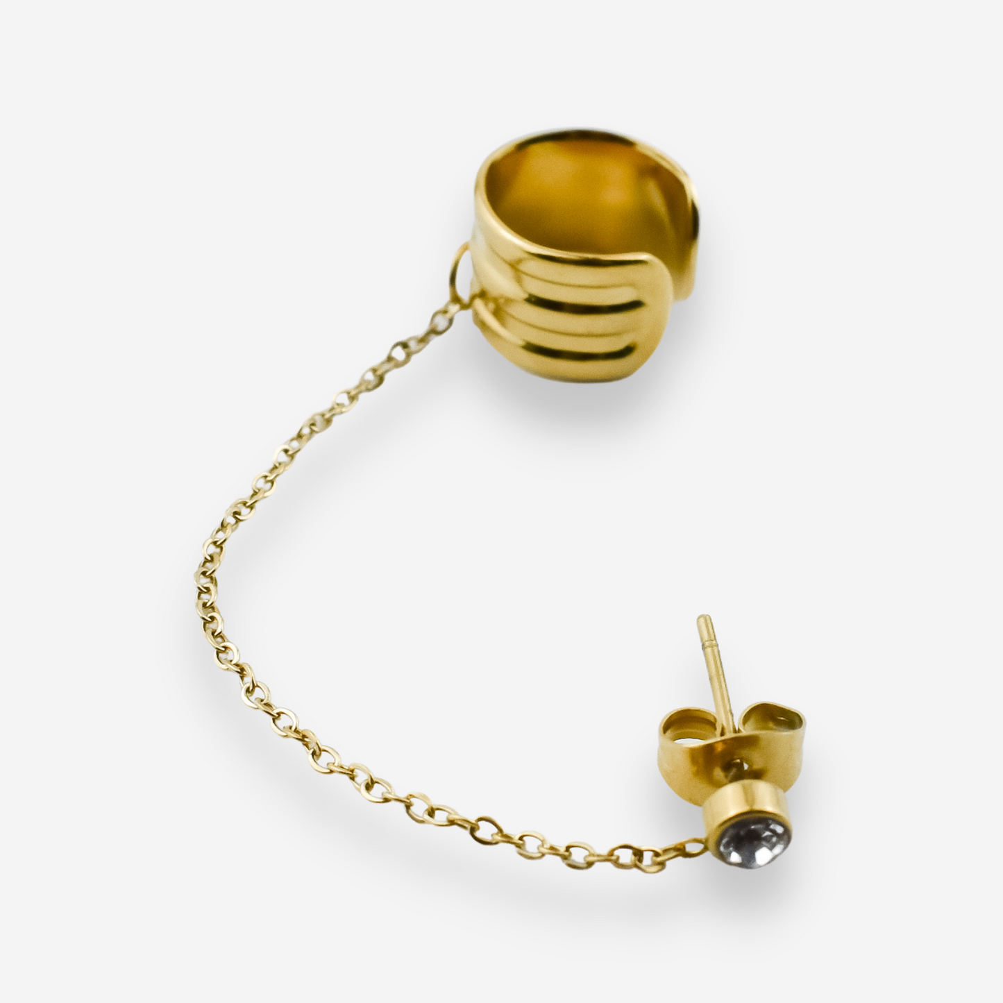 AMANDA – Ear Cuff Individual com Corrente e Brinco com Brilhante