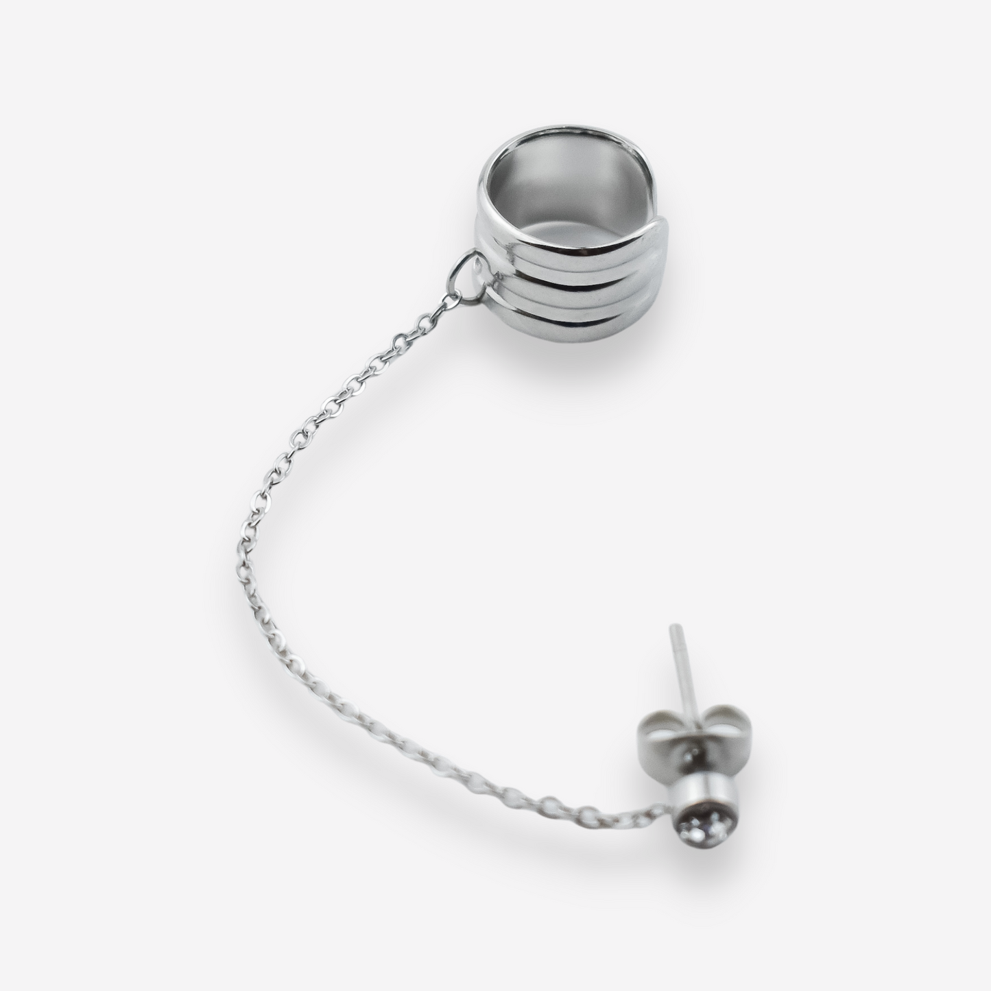 AMANDA – Ear Cuff Individual com Corrente e Brinco com Brilhante