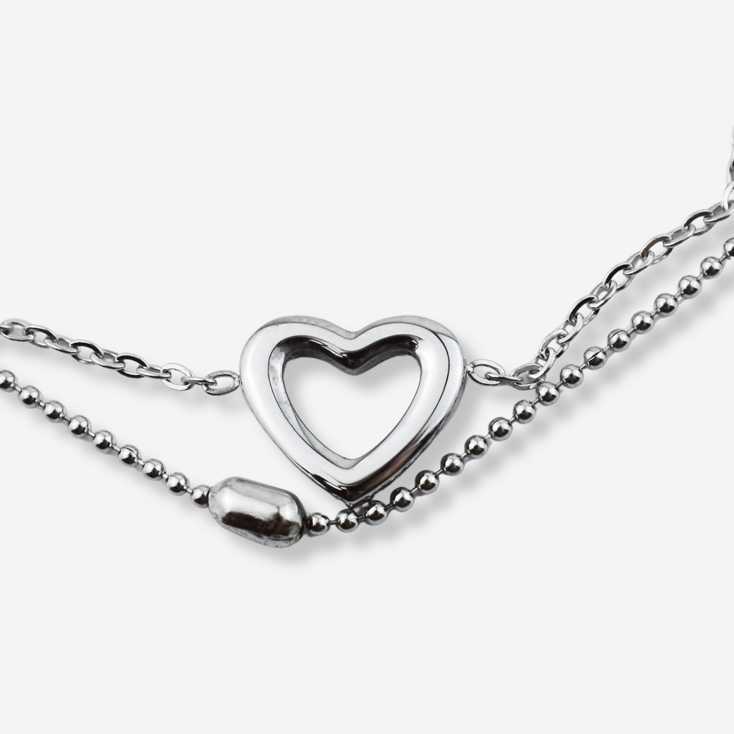 Stainless Steel Double Foot Bracelet with Hearts