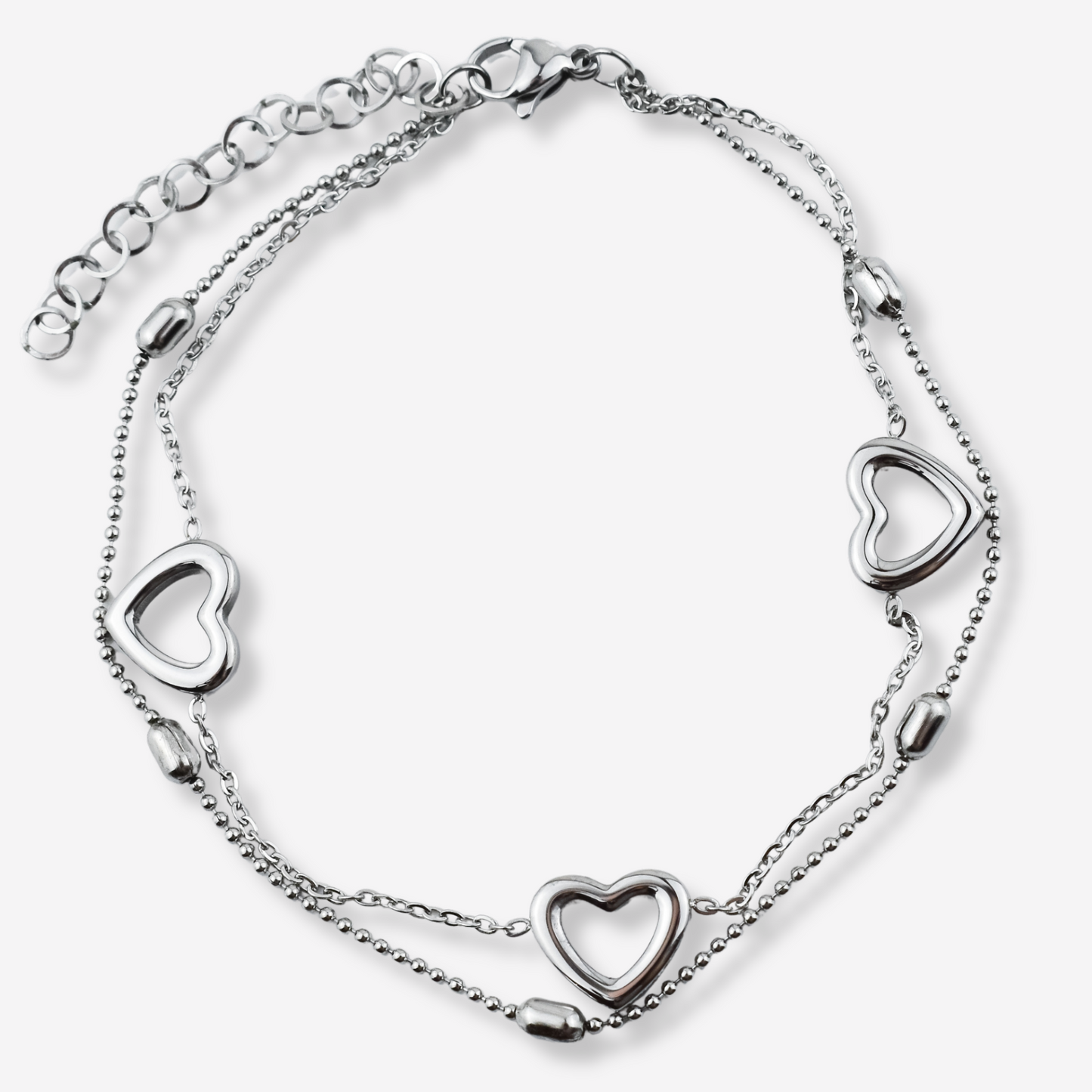 Stainless Steel Double Foot Bracelet with Hearts