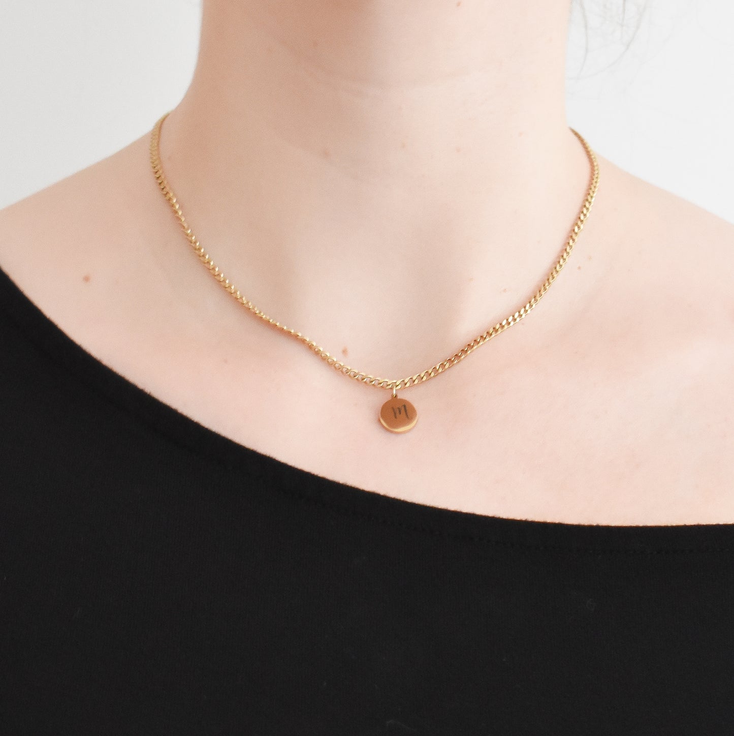 Stainless Steel Initial Necklace with Custom Round Medallion