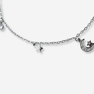 Tornozeleira Lua e Estrela em Aço Inoxidável