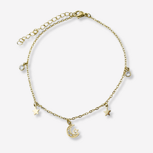 Tornozeleira Lua e Estrela em Aço Inoxidável