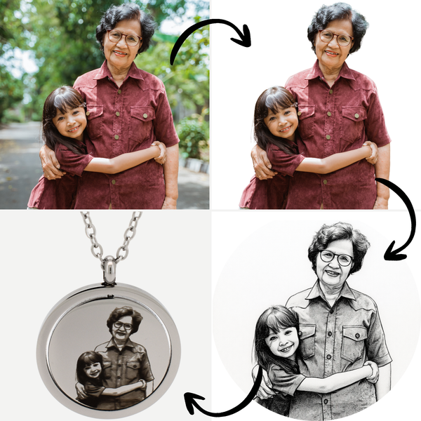 Conjunto Caixa Surpresa com Rosa em Cetim e Colar Personalizado com Fotografia