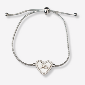 Pulseira Mãe em Aço com Coração e Cartão com mensagem Especial