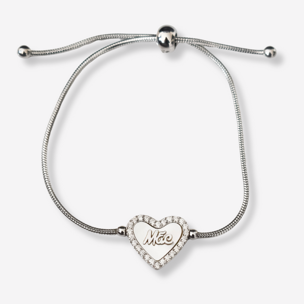 Pulseira Mãe em Aço com Coração e Cartão com mensagem Especial