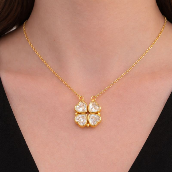 Colar 2 em 1 - Trevo de 4 Folhas em Aço Inoxidável