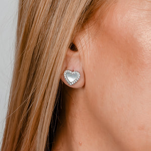 Conjunto Ruby- Brincos, Colar e Pulseira em Aço com Coração em Madrepérola