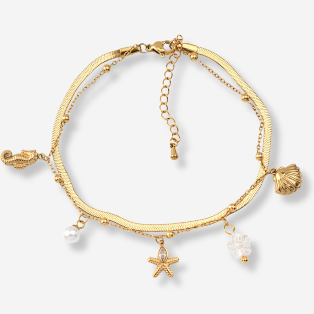 Tornozeleira Dupla Estrela do Mar em Aço Inoxidável