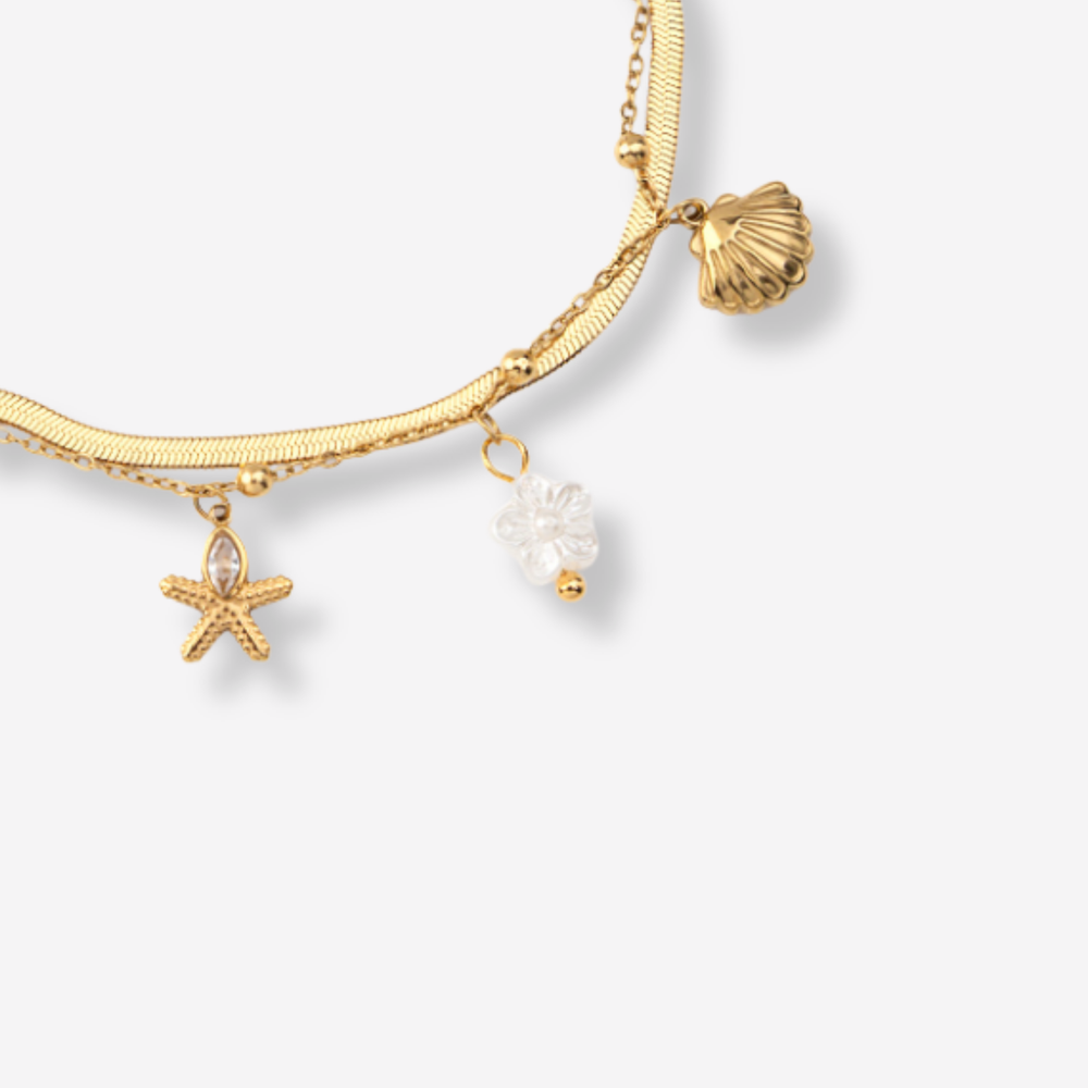 Tornozeleira Dupla Estrela do Mar em Aço Inoxidável