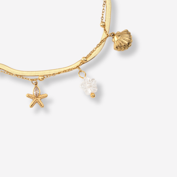 Tornozeleira Dupla Estrela do Mar em Aço Inoxidável