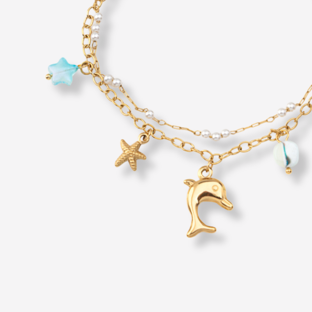 Tornozeleira Dupla Golfinho em Aço Inoxidável