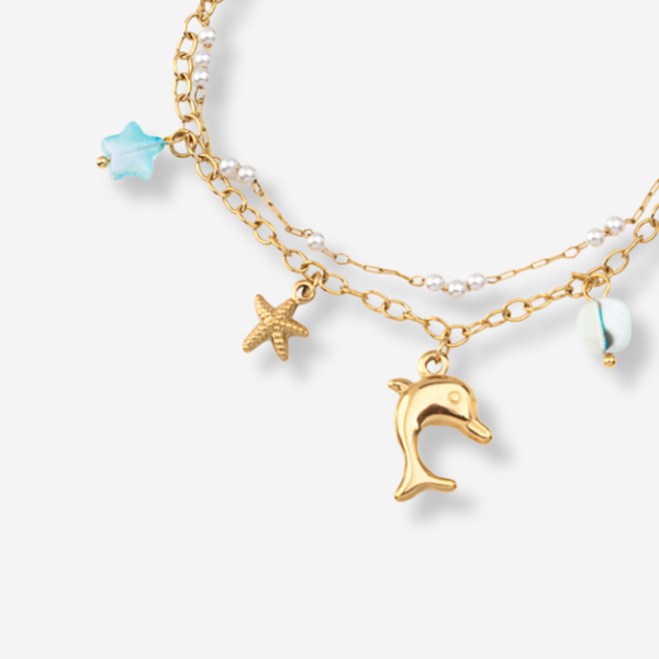 Tornozeleira Dupla Golfinho em Aço Inoxidável