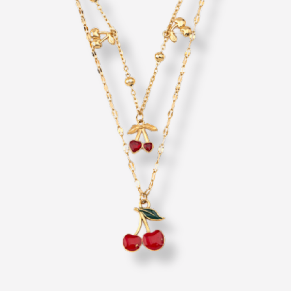 Colar Duplo em Aço Inoxidável Cerejas