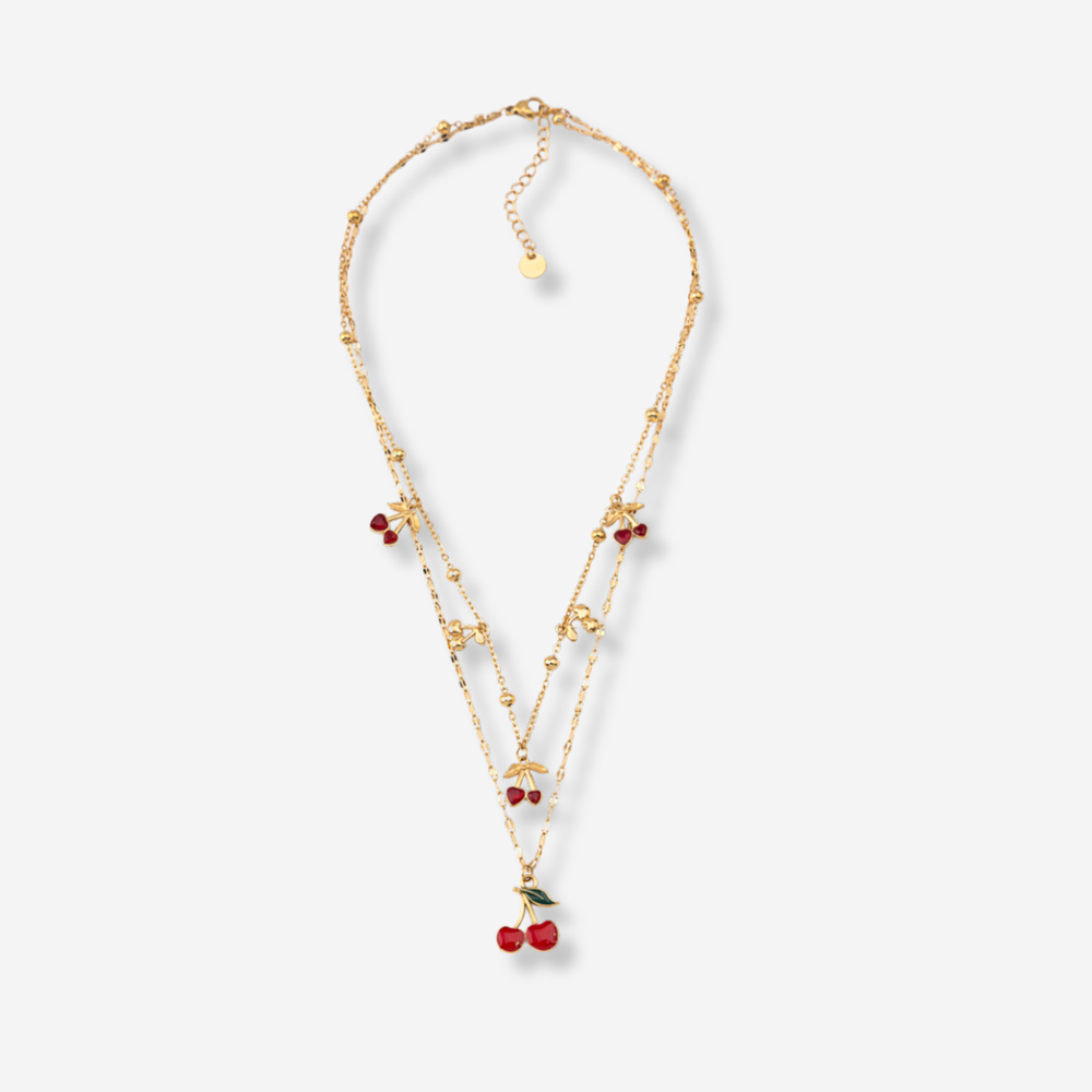 Colar Duplo em Aço Inoxidável Cerejas