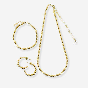 Conjunto Jade– Brincos, Colar e Pulseira em Aço com Esferas 