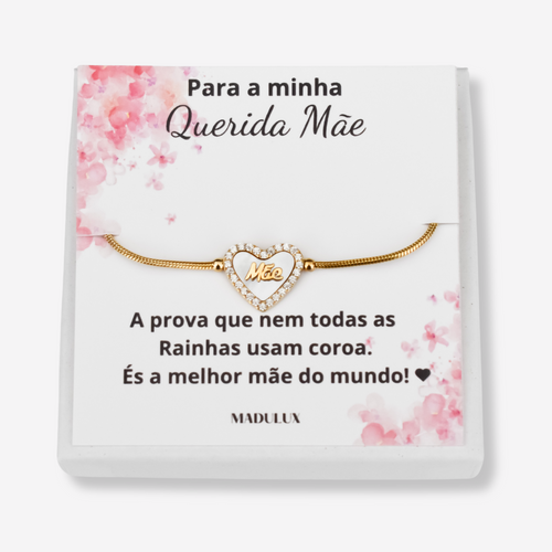 Pulseira Mãe em Aço com Coração e Cartão com mensagem Especial