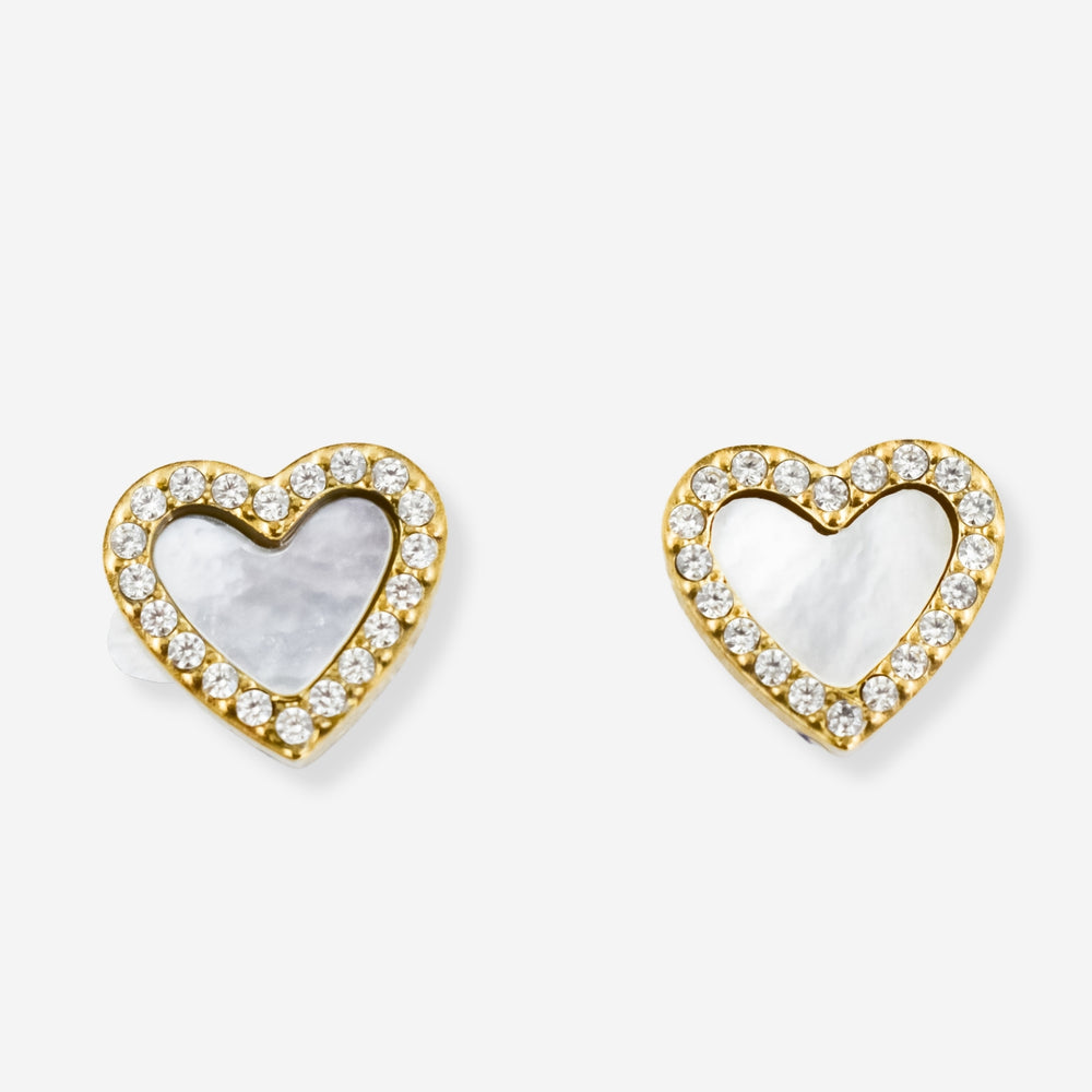 RUBY- Brincos Coração em Aço com Madrepérola