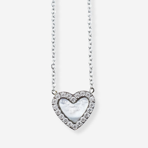 RUBY- Colar em Aço com Coração em Madrepérola