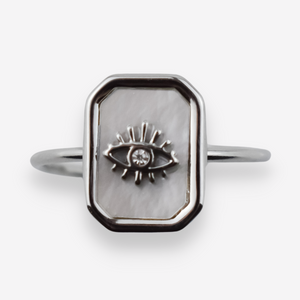 CLARA- Anel com Olho Turco em Aço e Madrepérola