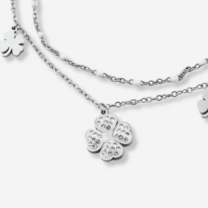 Tornozeleira Dupla em Aço Inoxidável com Trevos