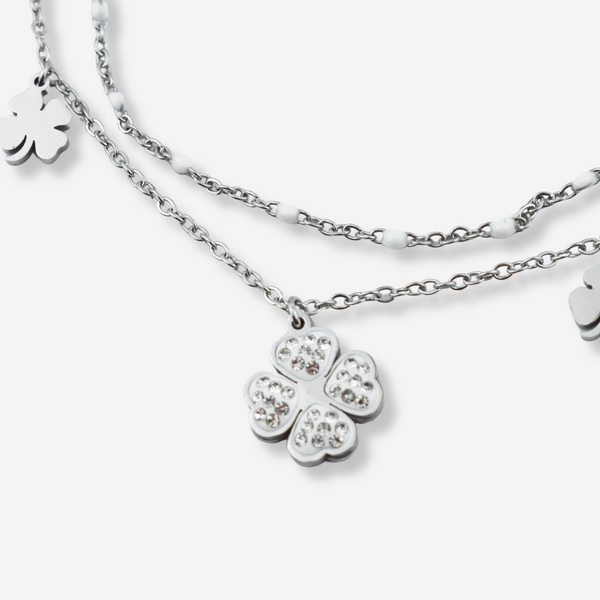 Tornozeleira Dupla em Aço Inoxidável com Trevos