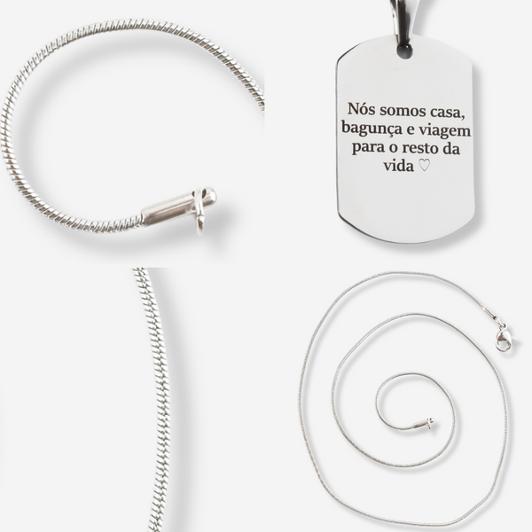 Collier Illustration en Acier Inoxydable - Médaille Rectangulaire