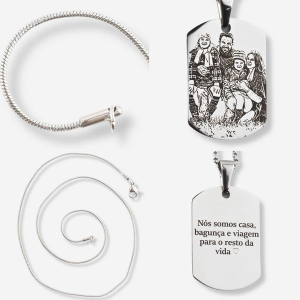 Collier Illustration en Acier Inoxydable - Médaille Rectangulaire