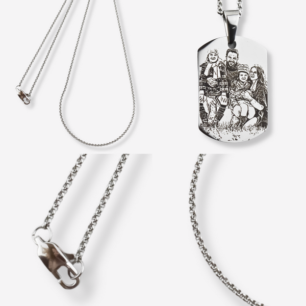 Collier Illustration en Acier Inoxydable - Médaille Rectangulaire