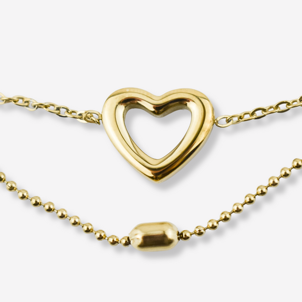 Tornozeleira Dupla em Aço Inoxidável com Corações