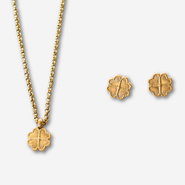 Colar e Brincos Trevo em Aço Inoxidável com Cartão Madrinha