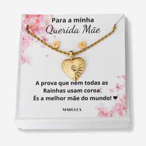 Colar e Brincos Coração com Brilhante em Aço Inoxidável com Cartão Mãe