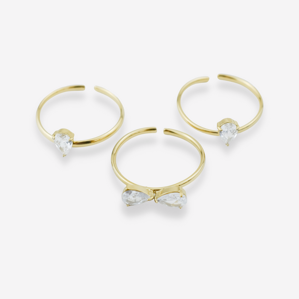 MARGARIDA- Conjunto de 3 anéis em aço e brilhantes que formam uma Flor