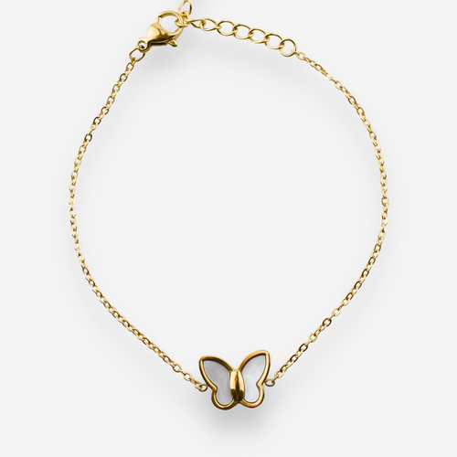 BIANCA– Pulseira em Aço com Borboleta em Madrepérola