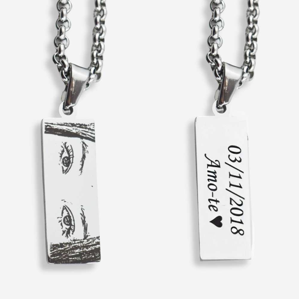 Vos Yeux - Collier personnalisable en acier inoxydable avec médaille verticale