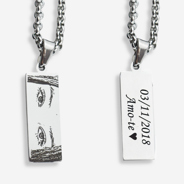 Vos Yeux - Collier personnalisable en acier inoxydable avec médaille verticale