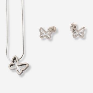 Colar e Brincos Borboleta em Aço Inoxidável com Cartão Madrinha