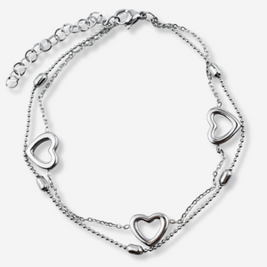 Tornozeleira Dupla em Aço Inoxidável com Corações
