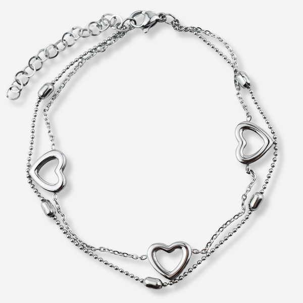 Tornozeleira Dupla em Aço Inoxidável com Corações