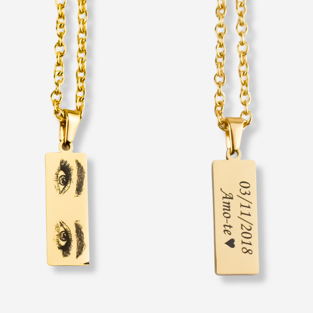 Vos Yeux - Collier personnalisable en acier inoxydable avec médaille verticale