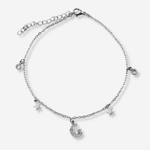 Tornozeleira Lua e Estrela em Aço Inoxidável